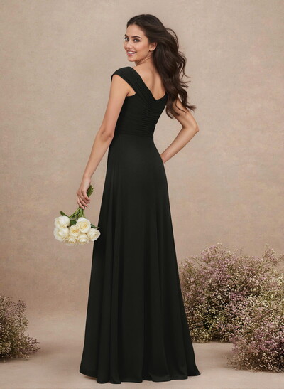 A-Line V-Neck Sleeveless Floor-Length Chiffon Bridesmaid Dresses