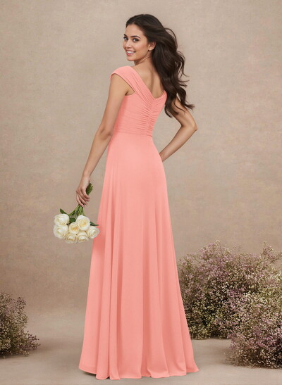 A-Line V-Neck Sleeveless Floor-Length Chiffon Bridesmaid Dresses