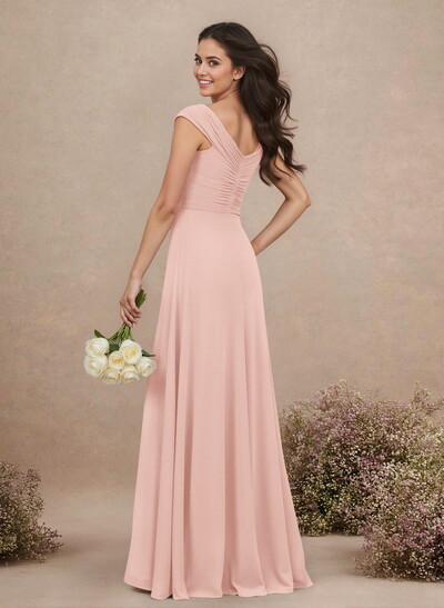 A-Line V-Neck Sleeveless Floor-Length Chiffon Bridesmaid Dresses