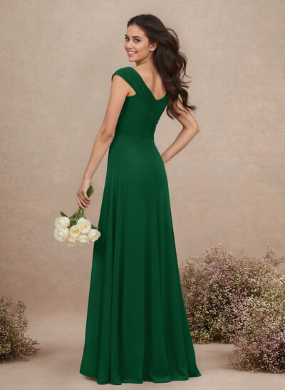 A-Line V-Neck Sleeveless Floor-Length Chiffon Bridesmaid Dresses