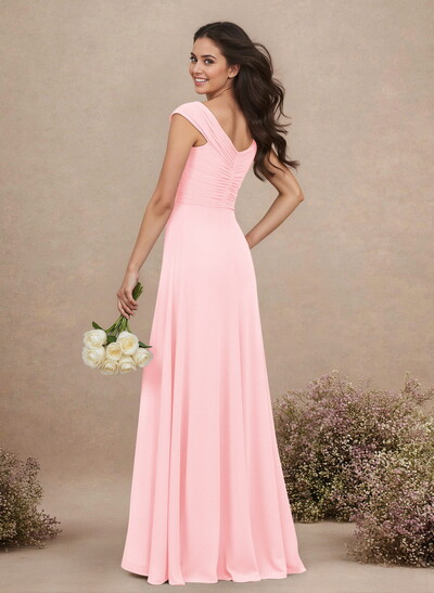 A-Line V-Neck Sleeveless Floor-Length Chiffon Bridesmaid Dresses