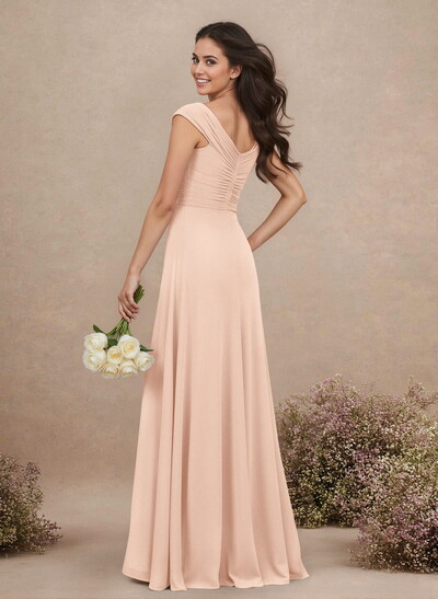 A-Line V-Neck Sleeveless Floor-Length Chiffon Bridesmaid Dresses