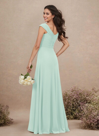 A-Line V-Neck Sleeveless Floor-Length Chiffon Bridesmaid Dresses