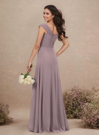 A-Line V-Neck Sleeveless Floor-Length Chiffon Bridesmaid Dresses