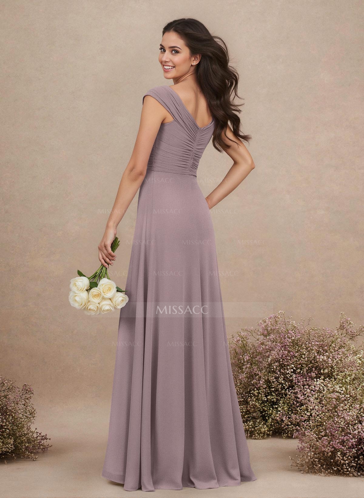 A-Line V-Neck Sleeveless Floor-Length Chiffon Bridesmaid Dresses