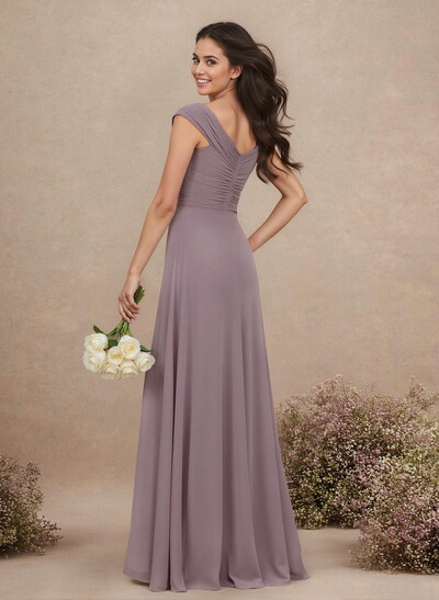 A-Line V-Neck Sleeveless Floor-Length Chiffon Bridesmaid Dresses