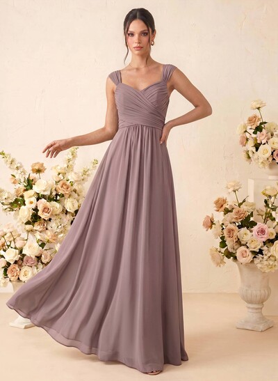 A-Line V-Neck Sleeveless Floor-Length Chiffon Bridesmaid Dresses