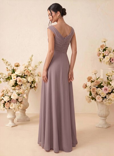 A-Line V-Neck Sleeveless Floor-Length Chiffon Bridesmaid Dresses