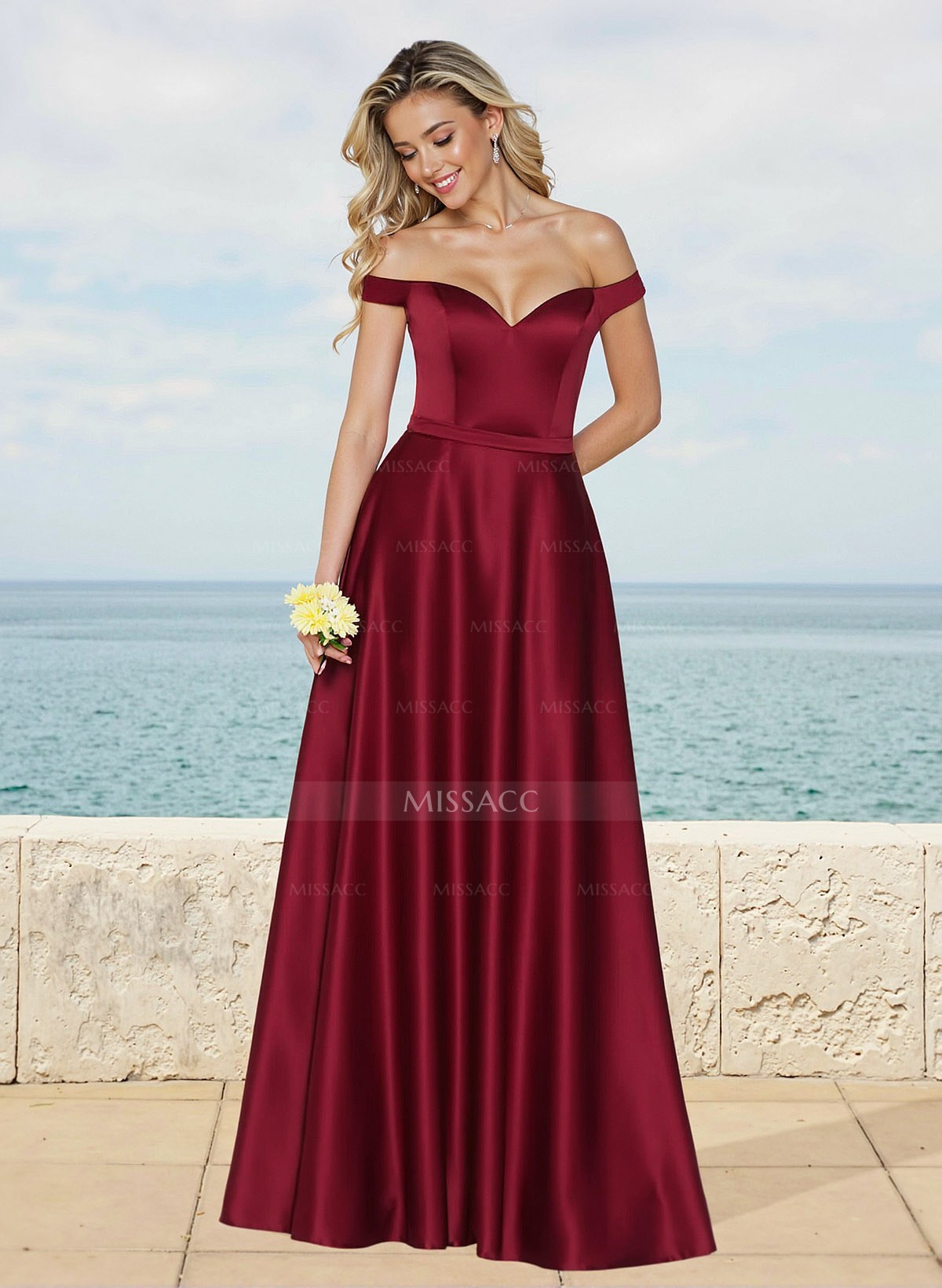 A-Line Off-The-Shoulder Sleeveless Floor-Length Satin Bridesmaid Dresses