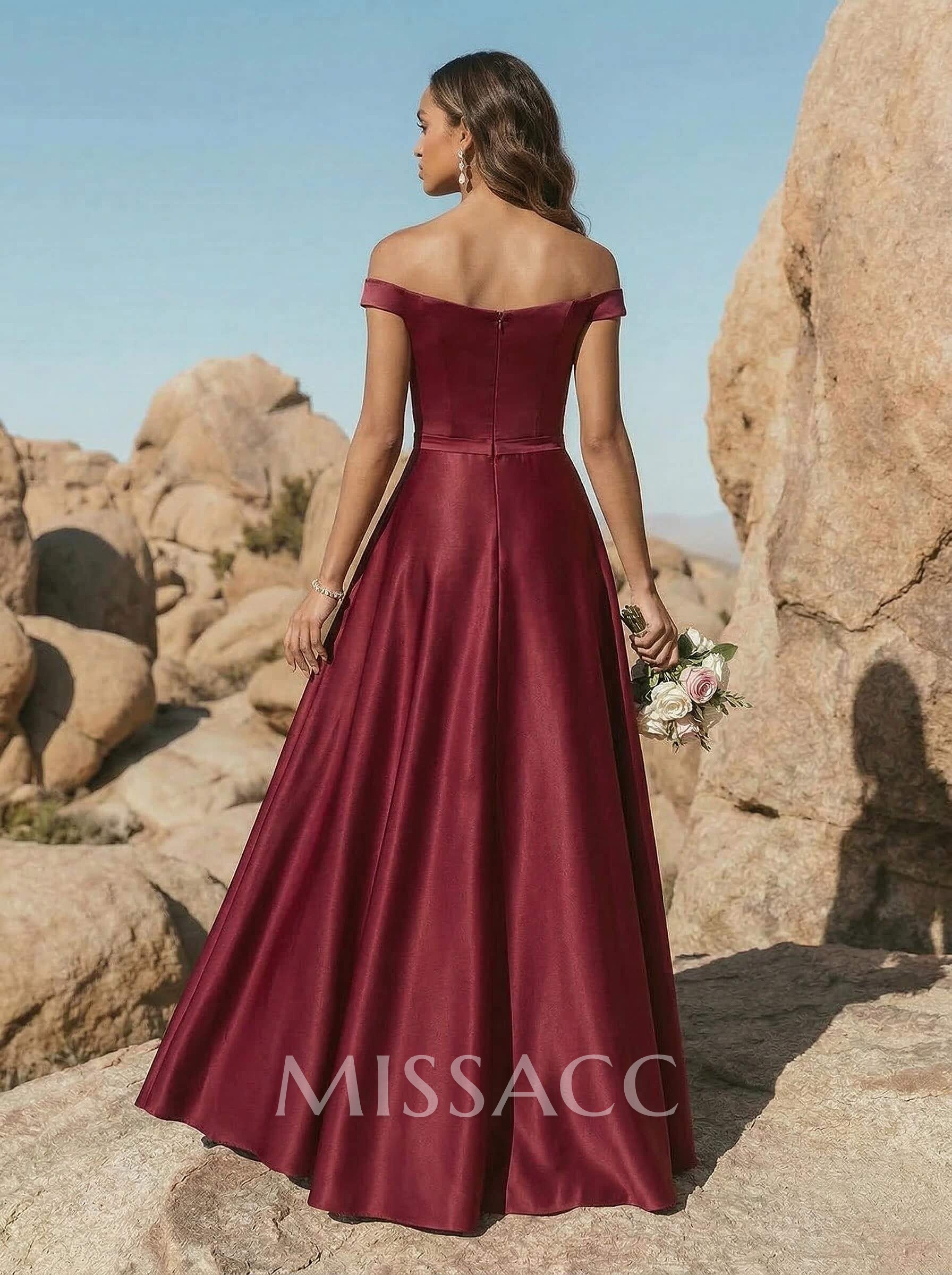 A-Line Off-The-Shoulder Sleeveless Floor-Length Satin Bridesmaid Dresses