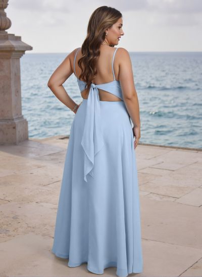 A-Line V-Neck Sleeveless Chiffon Bridesmaid Dresses With Pockets/Back Hole