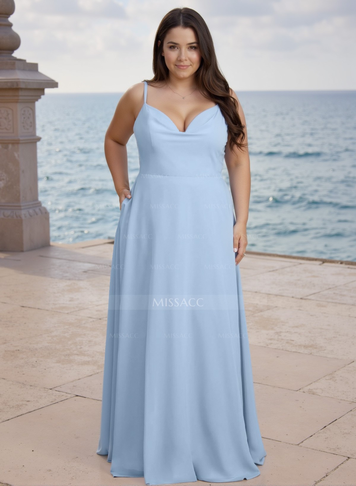 A-Line V-Neck Sleeveless Chiffon Bridesmaid Dresses With Pockets/Back Hole