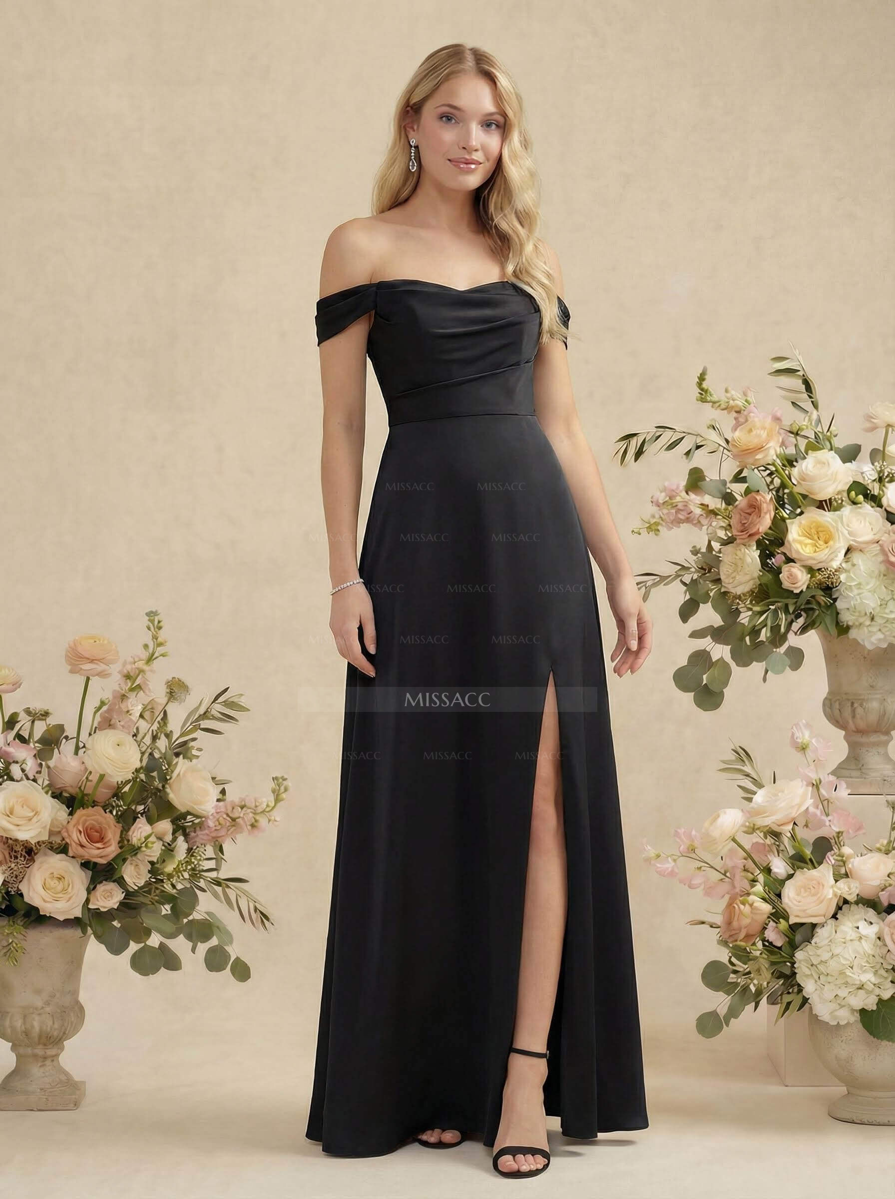 Sheath/Column Silk Like Satin Bridesmaid Dresses With High Split