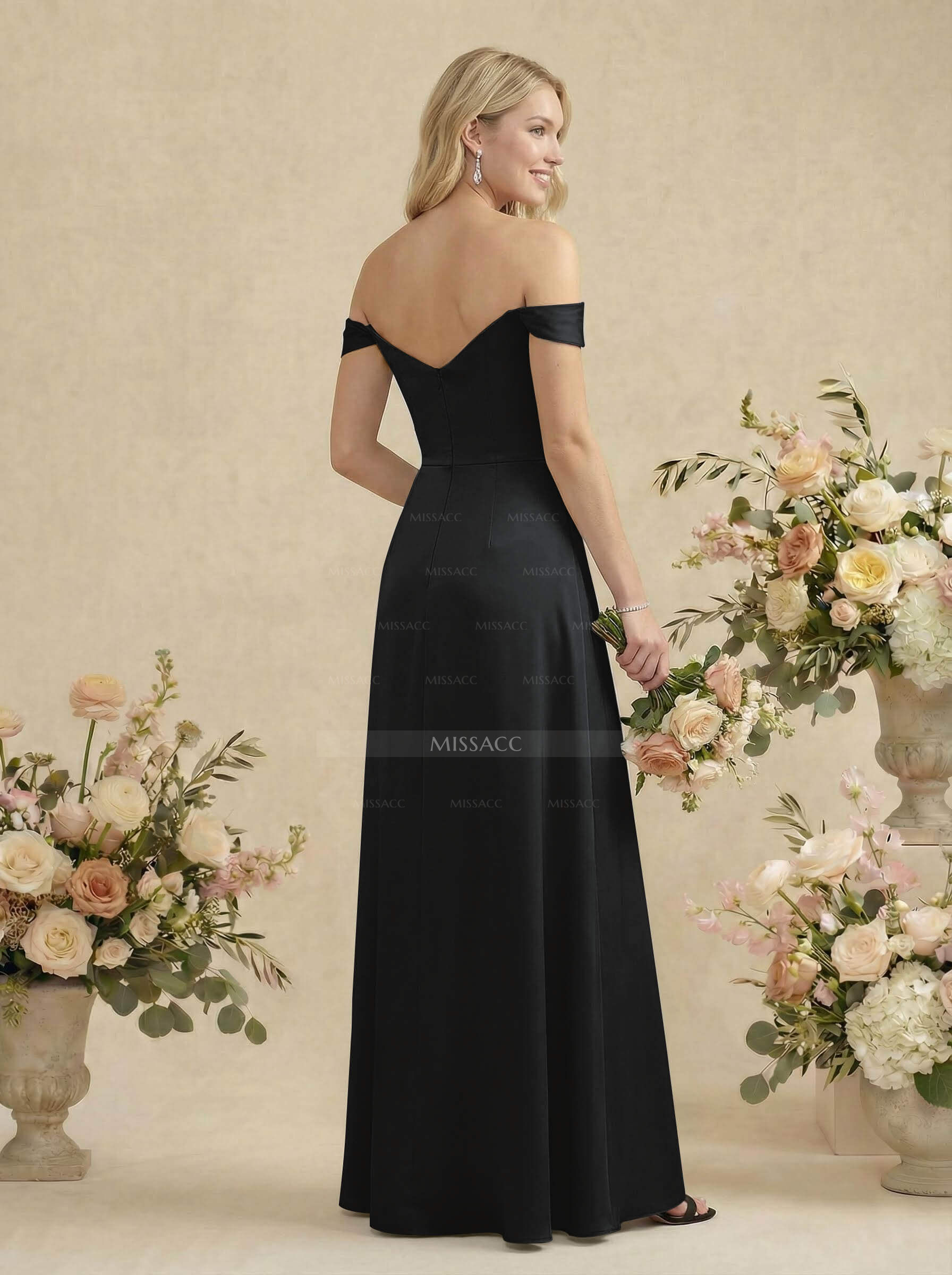 Sheath/Column Silk Like Satin Bridesmaid Dresses With High Split