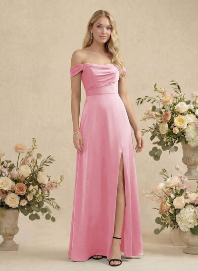 Sheath/Column Silk Like Satin Bridesmaid Dresses With High Split