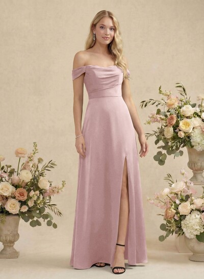 Sheath/Column Silk Like Satin Bridesmaid Dresses With High Split