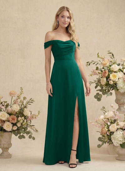 Sheath/Column Silk Like Satin Bridesmaid Dresses With High Split