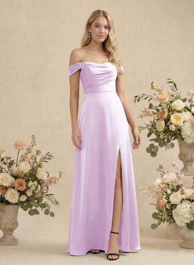 Sheath/Column Silk Like Satin Bridesmaid Dresses With High Split