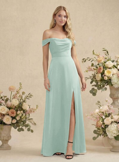 Sheath/Column Silk Like Satin Bridesmaid Dresses With High Split