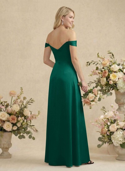 Sheath/Column Silk Like Satin Bridesmaid Dresses With High Split