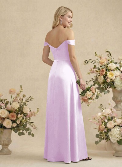 Sheath/Column Silk Like Satin Bridesmaid Dresses With High Split