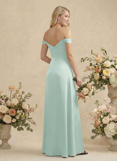 Sheath/Column Silk Like Satin Bridesmaid Dresses With High Split