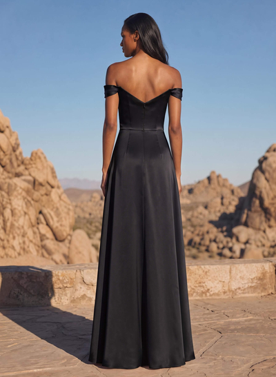 Sheath/Column Silk Like Satin Bridesmaid Dresses With High Split