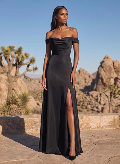 Sheath/Column Silk Like Satin Bridesmaid Dresses With High Split
