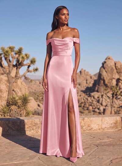 Silky Satin Fitted Bridesmaid Dresses With High Split
