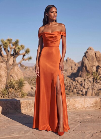 Sheath/Column Silk Like Satin Bridesmaid Dresses With High Split