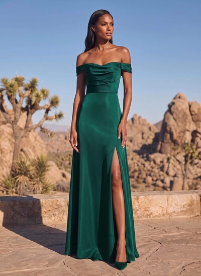 Sheath/Column Silk Like Satin Bridesmaid Dresses With High Split