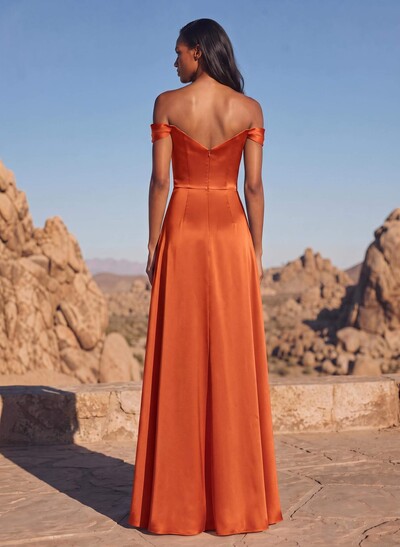 Sheath/Column Silk Like Satin Bridesmaid Dresses With High Split