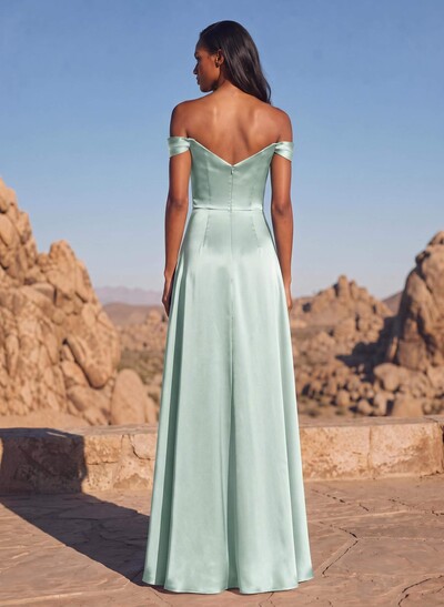 Sheath/Column Silk Like Satin Bridesmaid Dresses With High Split