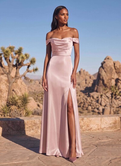 Sheath/Column Silk Like Satin Bridesmaid Dresses With High Split