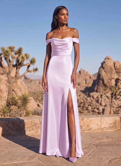 Sheath/Column Silk Like Satin Bridesmaid Dresses With High Split
