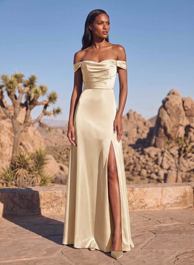 Sheath/Column Silk Like Satin Bridesmaid Dresses With High Split