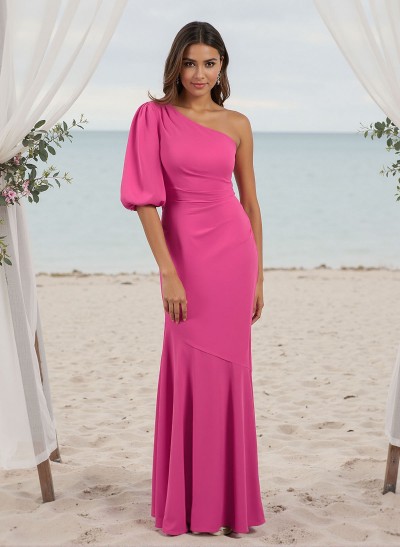 Trumpet/Mermaid One-Shoulder 1/2 Sleeves Chiffon Bridesmaid Dresses