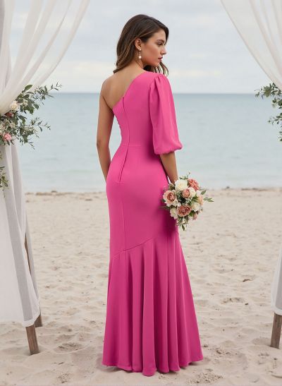 Trumpet/Mermaid One-Shoulder 1/2 Sleeves Chiffon Bridesmaid Dresses