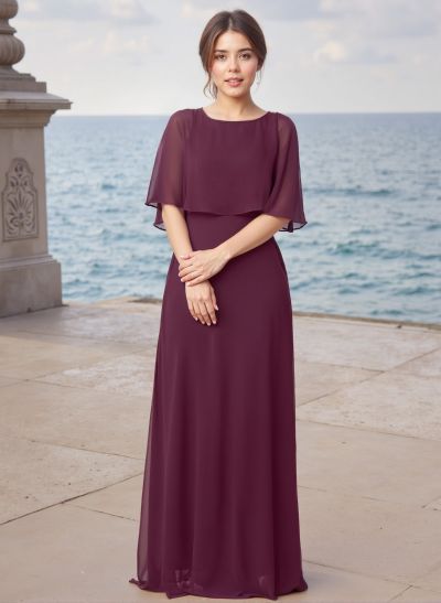 A-Line Scoop Neck 1/2 Sleeves Floor-Length Chiffon Bridesmaid Dresses