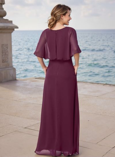 A-Line Scoop Neck 1/2 Sleeves Floor-Length Chiffon Bridesmaid Dresses