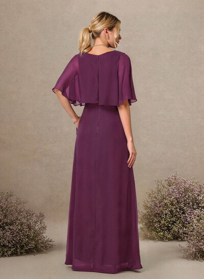 A-Line Scoop Neck 1/2 Sleeves Floor-Length Chiffon Bridesmaid Dresses