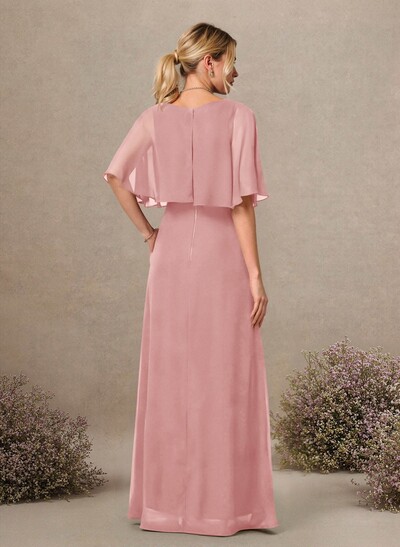 A-Line Scoop Neck 1/2 Sleeves Floor-Length Chiffon Bridesmaid Dresses
