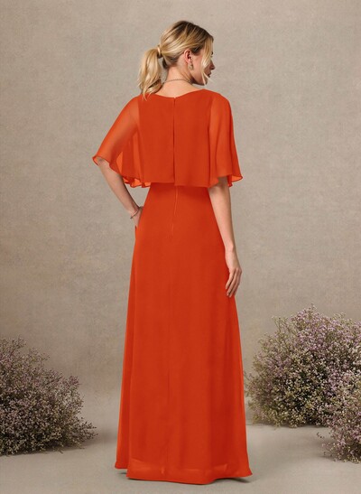 A-Line Scoop Neck 1/2 Sleeves Floor-Length Chiffon Bridesmaid Dresses