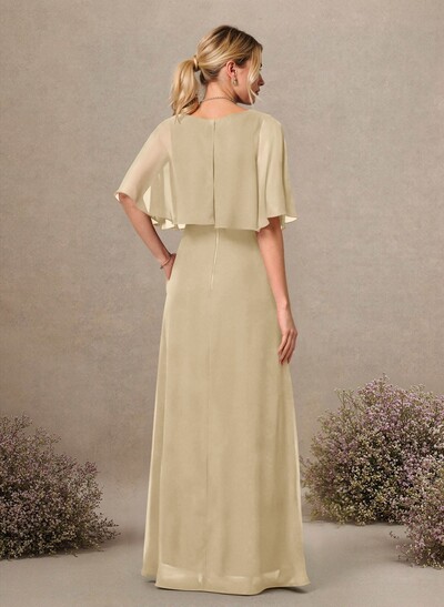 A-Line Scoop Neck 1/2 Sleeves Floor-Length Chiffon Bridesmaid Dresses