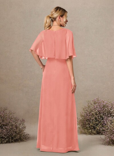 A-Line Scoop Neck 1/2 Sleeves Floor-Length Chiffon Bridesmaid Dresses