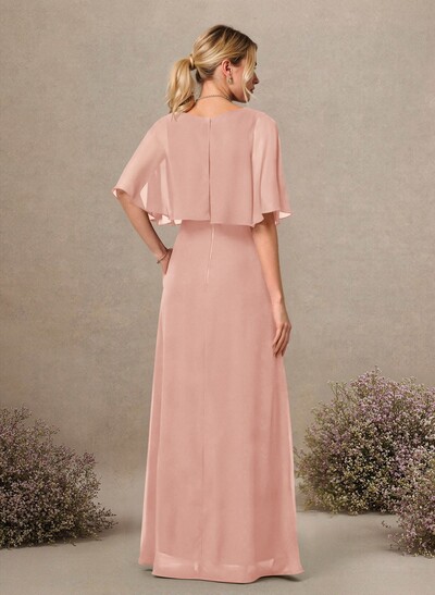 A-Line Scoop Neck 1/2 Sleeves Floor-Length Chiffon Bridesmaid Dresses