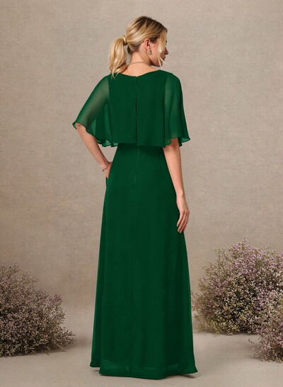 A-Line Scoop Neck 1/2 Sleeves Floor-Length Chiffon Bridesmaid Dresses