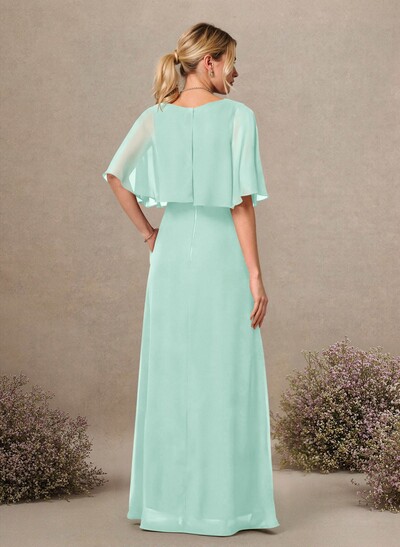 A-Line Scoop Neck 1/2 Sleeves Floor-Length Chiffon Bridesmaid Dresses