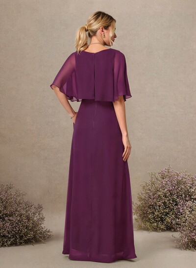 A-Line Scoop Neck 1/2 Sleeves Floor-Length Chiffon Bridesmaid Dresses