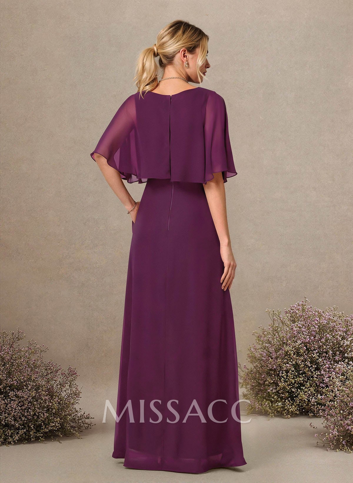 A-Line Scoop Neck 1/2 Sleeves Floor-Length Chiffon Bridesmaid Dresses A-Line Scoop Neck 1/2 Sleeves Floor-Length Chiffon Bridesmaid Dresses